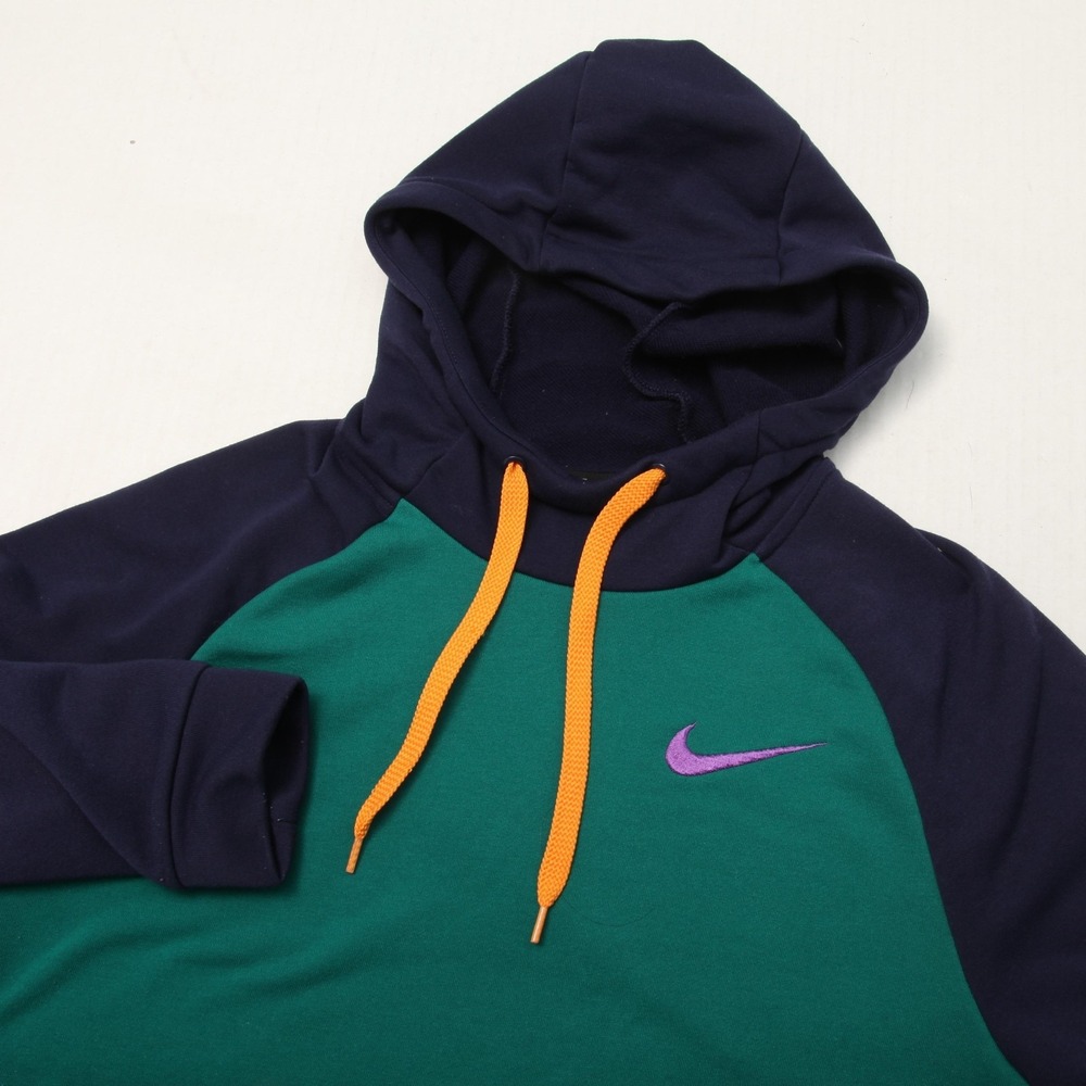 Nike DriFIT Colorblock Hoodie Men M Green Blue Yellow Pullover Fleece 860469-340